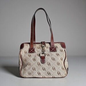 Dooney & Bourke Brown & Tan Monogram Canvas Tote Bag Satchel